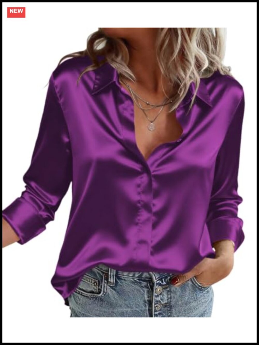 Satin Button Down Blouse Long Sleeve Silk Shirt Business Work Tunic Top